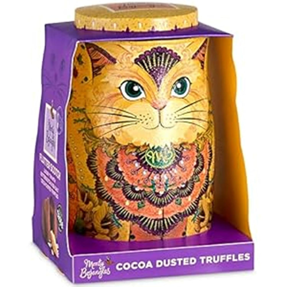 Trufe de ciocolată Monty Bojangles Savanna Gold (135g) pudrate cu cacao, praline, set cadou într-o cutie individuală de colecție cu design de pisică, aromă de scotch Flutter