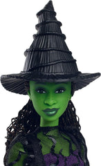 ​Mattel Wicked Elphaba-Modepuppe und Accessoires mit grüner Haut, geflochtenen schwarzen Haaren, verschiedene Posen möglich und ausziehbarer Ballkleid-Look, HXT62, [Mehrfarbig]