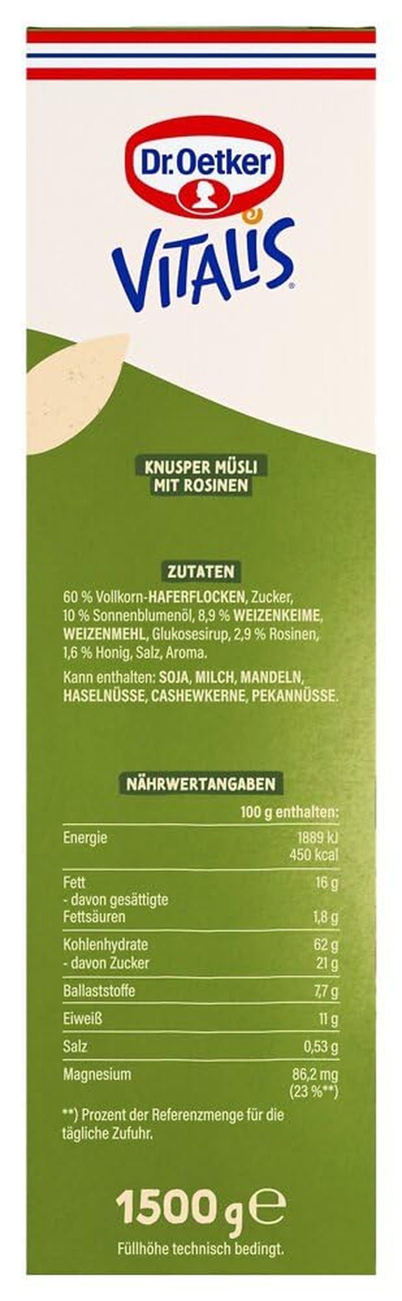 Dr. Oetker Vitalis muesli crocant clasic: pachet mare de muesli crocant pentru micul dejun cu stafide, pachet de 1, 1,5 kg