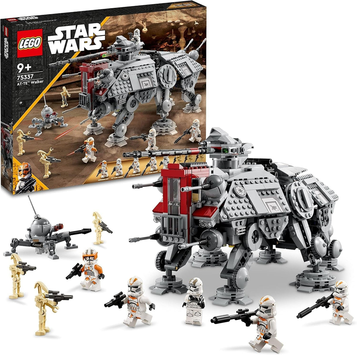 LEGO Star Wars At-Te Walker, model de jucărie mobil, set cu minifigurine, inclusiv 3 Clone Troopers, Droizi de luptă și Dwarf Spider Droid 75337 Seturi de constructie Besuche den LEGO-Store Singur
