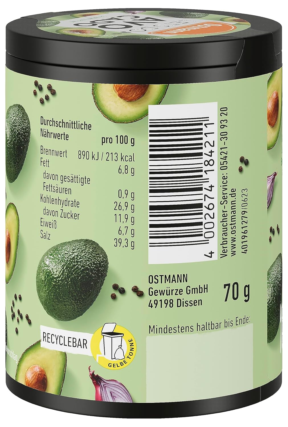 Ostmann Gewürze - Let's Do Avocado | Gewürzsalz für Avocado, Guacamole oder Bowls | Crunchy Topping mit Gewürzen, Kräutern und schwarzem Sesam | 70 g in recyclebarer Metalldose