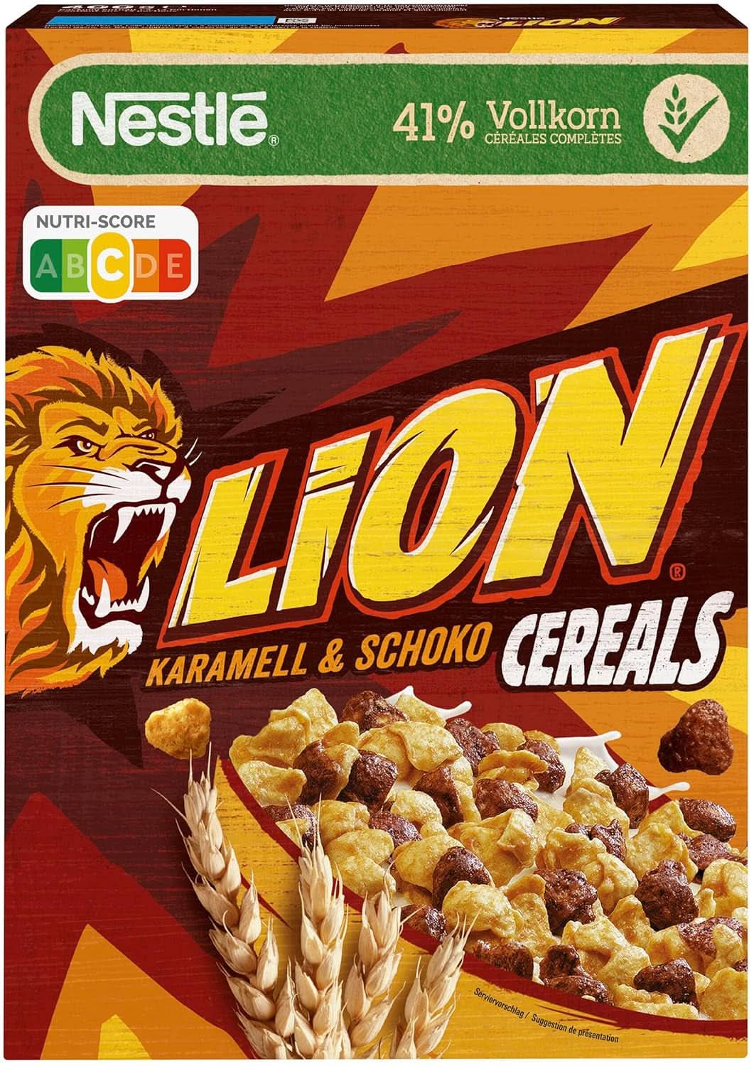 Cereale LION, Cereale de ciocolată cu caramel și 41% făină integrală, pachet 8 x 400 grame Cereale Naty Shop