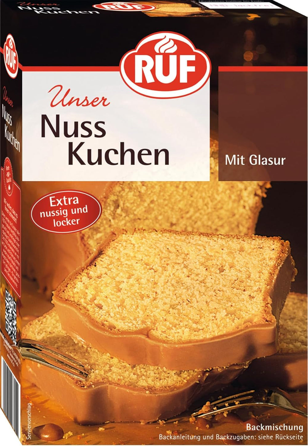 RUF Nusskuchen, Backmischung Mit Schneller Und Einfacher Zubereitung, Nussig Und Locker Mit Glasur, Als Grundlage Für Rüblikuchen, Vegan, 1 X 520G Naty Shop 520 G (1Er Pack) Nusskuchen