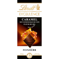 Lindt EXCELLENCE Caramel și Sare de Mare - Ciocolată Neagră | Baton 100g | Cu Caramel și Sare de Mare (Fleur de Sel) | Aromă Intensă de Cacao | Ciocolată Neagră