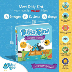 Ditty Bird Baby Nursery Rhymes - Jucărie pentru copii cu 6 butoane sonore pentru învățarea limbii engleze. Carte de cântece interactivă cu cântecele preferate. Perfectă pentru copiii bilingvi de la vârsta de 1 an. Jucarii Bebe Naty Shop