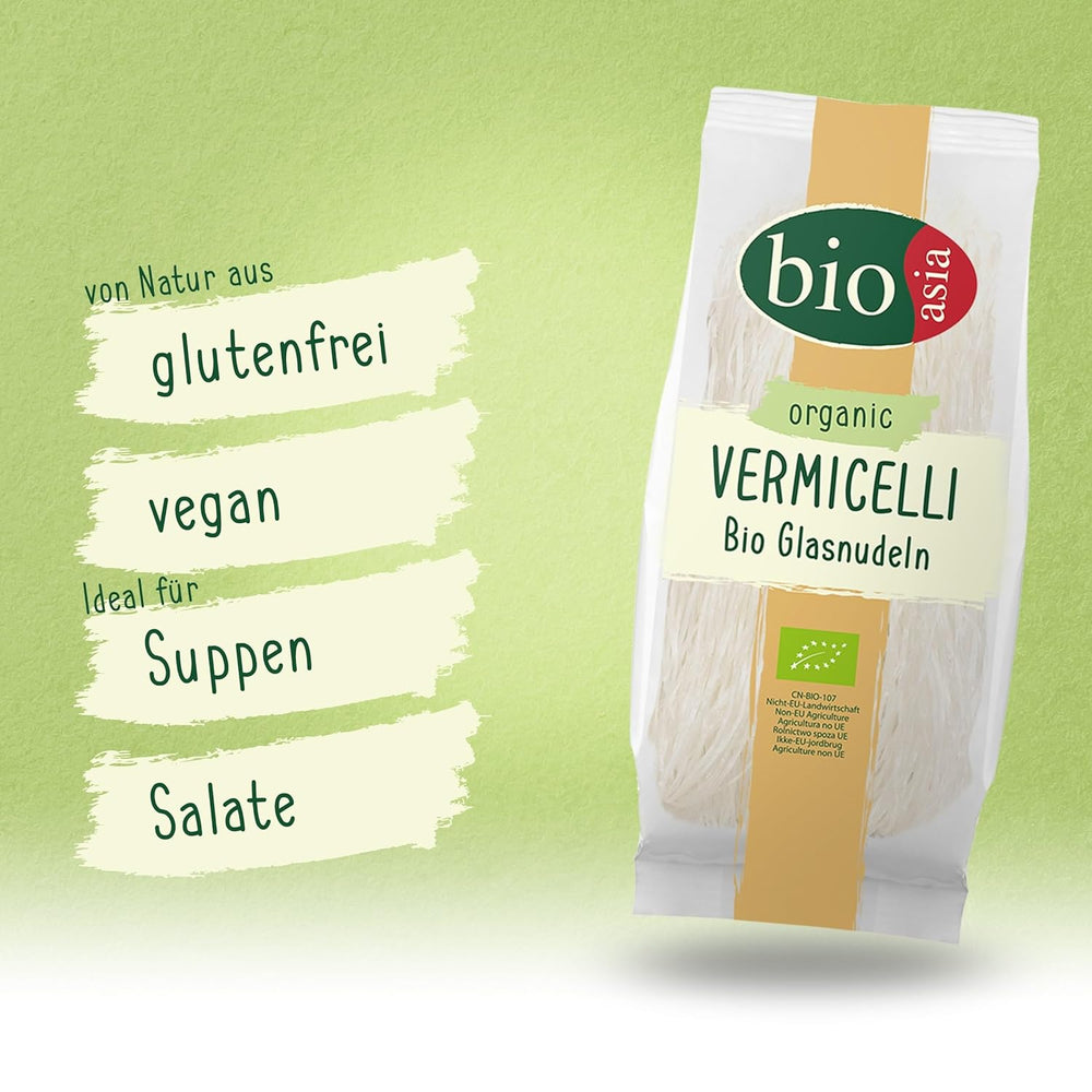 Tăiței de sticlă organici Bioasia – Tăiței lungi de sticlă din amidon de mazăre organic – Natural vegani și fără gluten – 1 x 100 g
