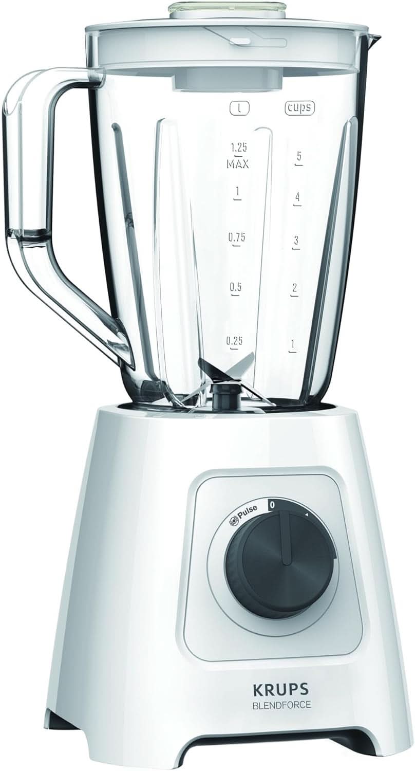 Krups KB439D Blendforce 2 Standmixer | 800 Watt | 5 Geschwindigkeiten | Pulsfunktion | 1,75 Liter Thermoglasbehälter (Nutzvolumen: 1,25 Liter) | Stoßfest | Eiszerkleinerer | Edelstahl Mama si Copilul Naty Shop Single