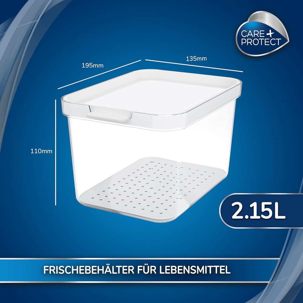 CARE + PROTECT Recipient inteligent pentru alimente, perfect stivuibil, organizator pentru frigider, protejează alimentele de umiditate, păstrează alimentele proaspete mai mult timp, 2,15 l Cutii depozitare alimente Naty Shop