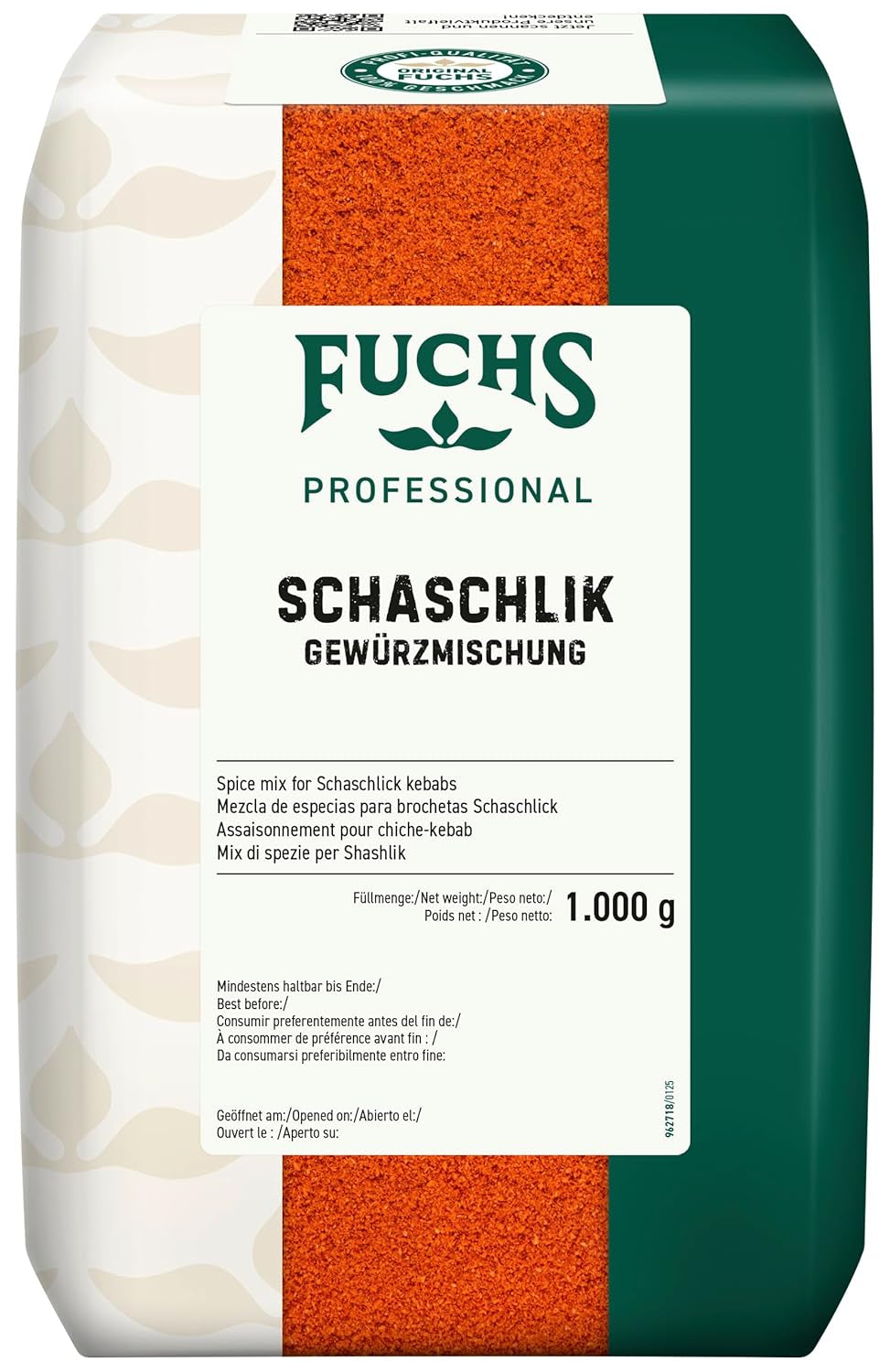 Fuchs Professional - Schaschlik Gewürzmischung | Zum Würzen/Marinieren von gebratenem oder gegrillten Fleisch | Profi-Qualität für Großverbraucher | 1 kg im recyclebaren Beutel