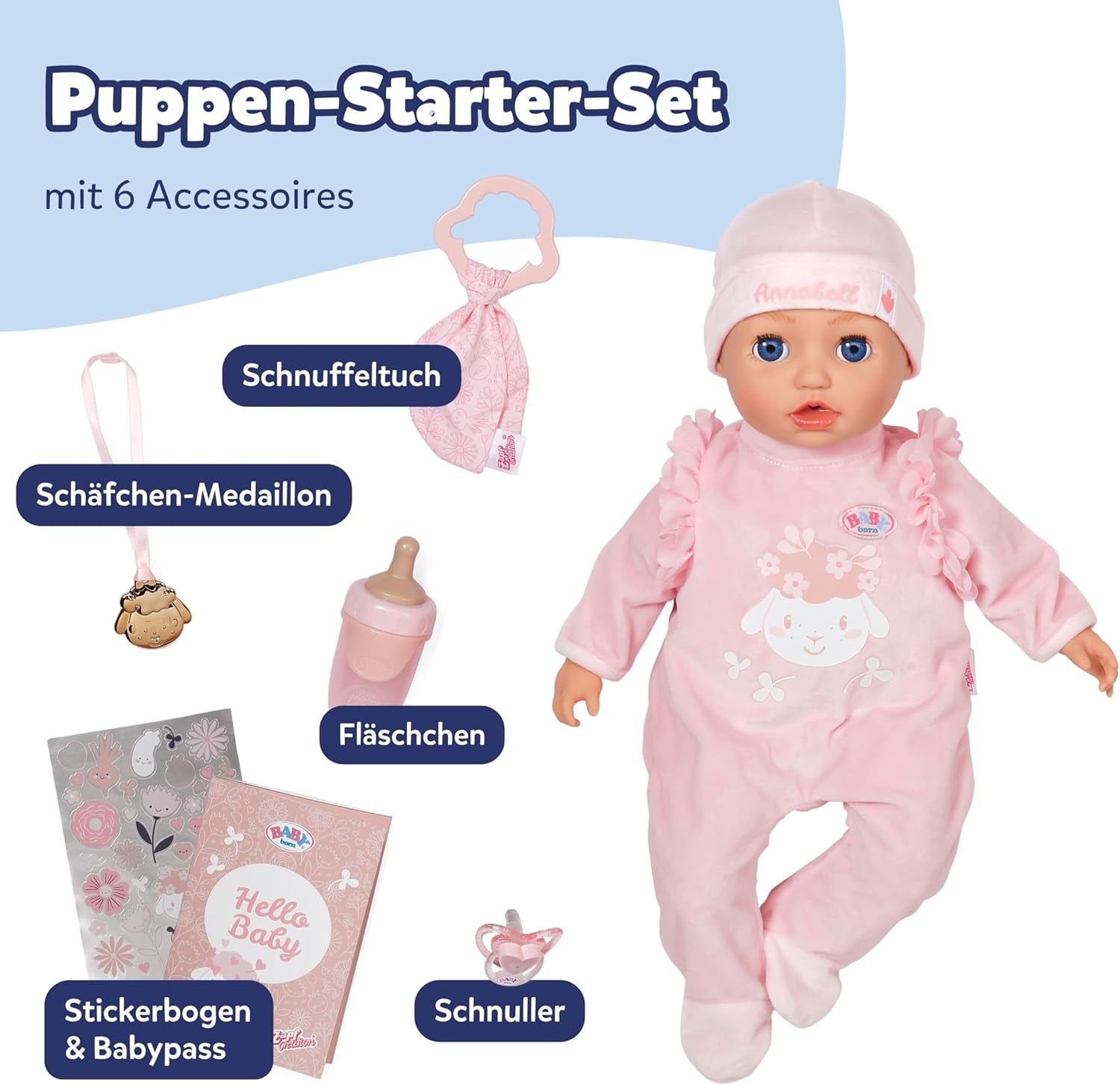 BABY Born Annabell 43 cm - Păpușă moale cu 7 funcții electronice și sunet - Potrivită pentru copii cu vârsta de la 3 ani în sus - Păpușa include accesorii - Necesită baterii