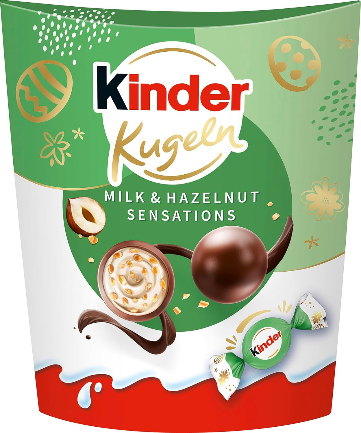 Bile Kinder Milk & Hazelnut Sensations 90g – Bile de ciocolată cu lapte cu umplutură cremoasă de lapte și bucăți de alune – Ciocolată de Paște, dulciuri de Paște – Cadou și suvenir de Paște