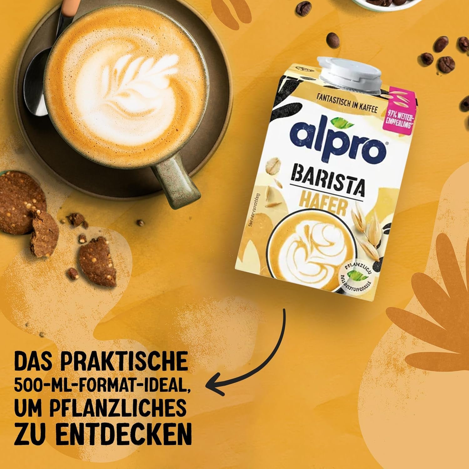 Alpro Barista Haferdrink – Zum Aufschäumen – Vegan und milchfrei – Von Natur aus laktosefrei – Reich an Ballaststoffen, Calcium und Vitaminen – 8 x 1 L – Haltbar