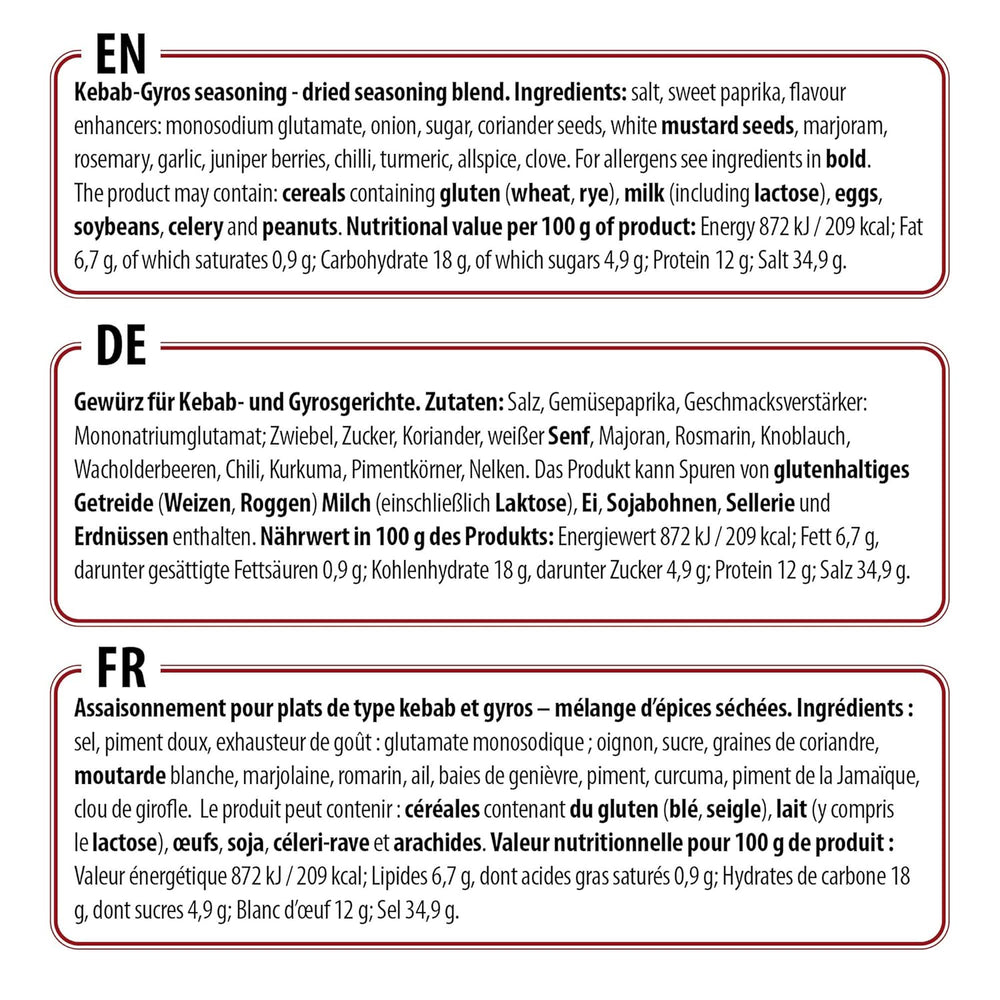 Prymat Gyros Gewürzmischung 900g – aromatische, pikante Mischung für Döner, Kebab, Hähnchen, Lamm und Grillgerichte – ideal zum Grillen, Braten und Würzen mediterraner Fleischgerichte