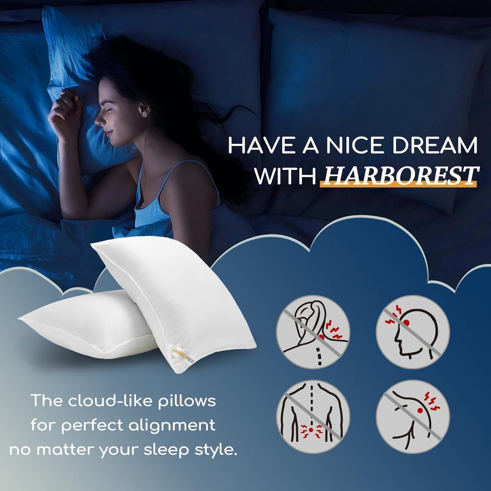 HARBOREST Pernă de pat pentru dormit, 2 bucăți, Pluș de lux, Pernă alternativă, Bună pentru cei care dorm lateral și pe spate, Colecția hotelului, Pernă, Standard/Queensize, 50.8 X 66 Cm Perne standard Naty Shop
