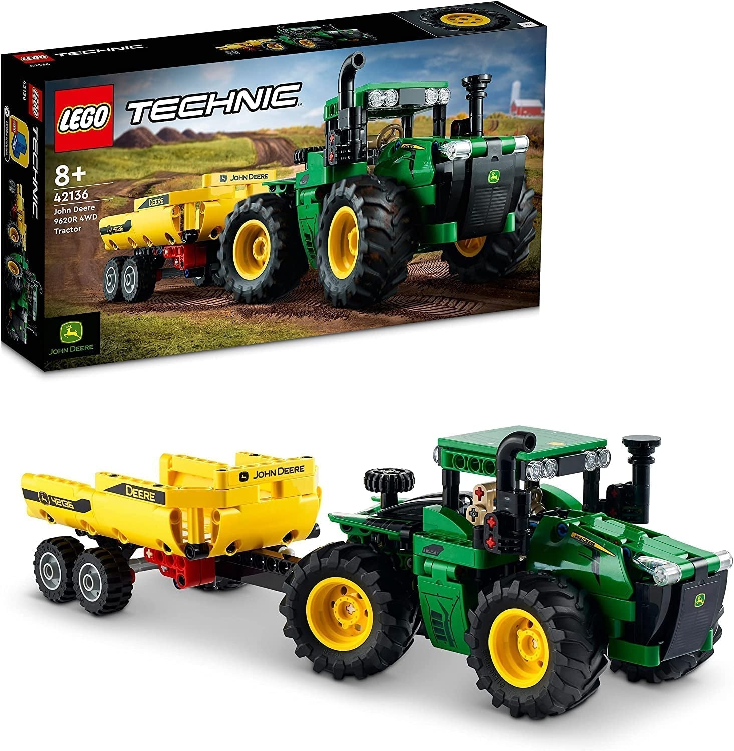 LEGO Technic John Deere 9620R Tractor 4WD, cu remorcă basculantă, jucărie agricolă clasică pentru copii, băieți și fete de la 8 ani, kit model de colecție 42136 Seturi de constructie Besuche den LEGO-Store Singur
