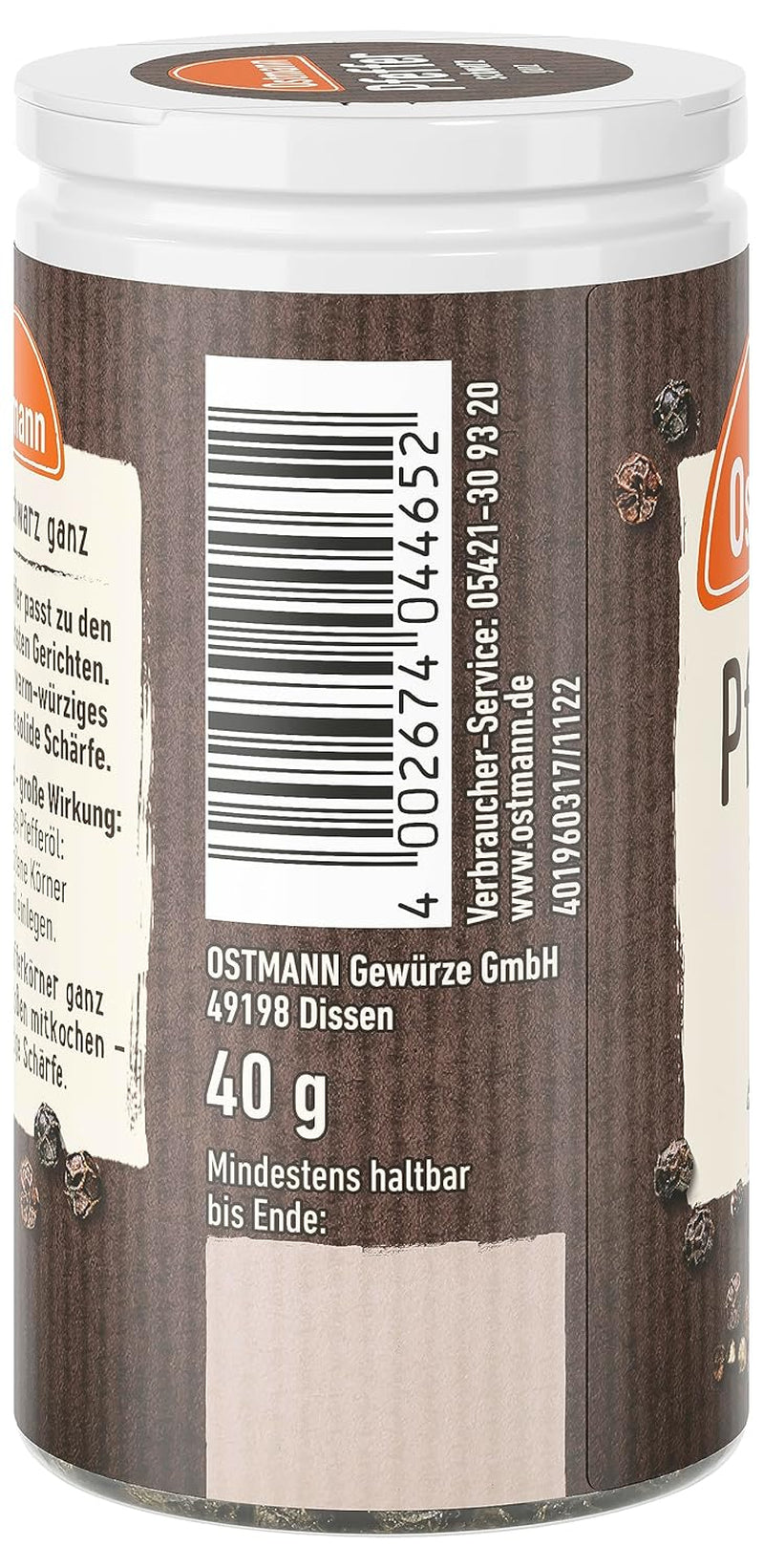 Ostmann Gewürze - Pfeffer schwarz ganz | 40 g in der Streudose