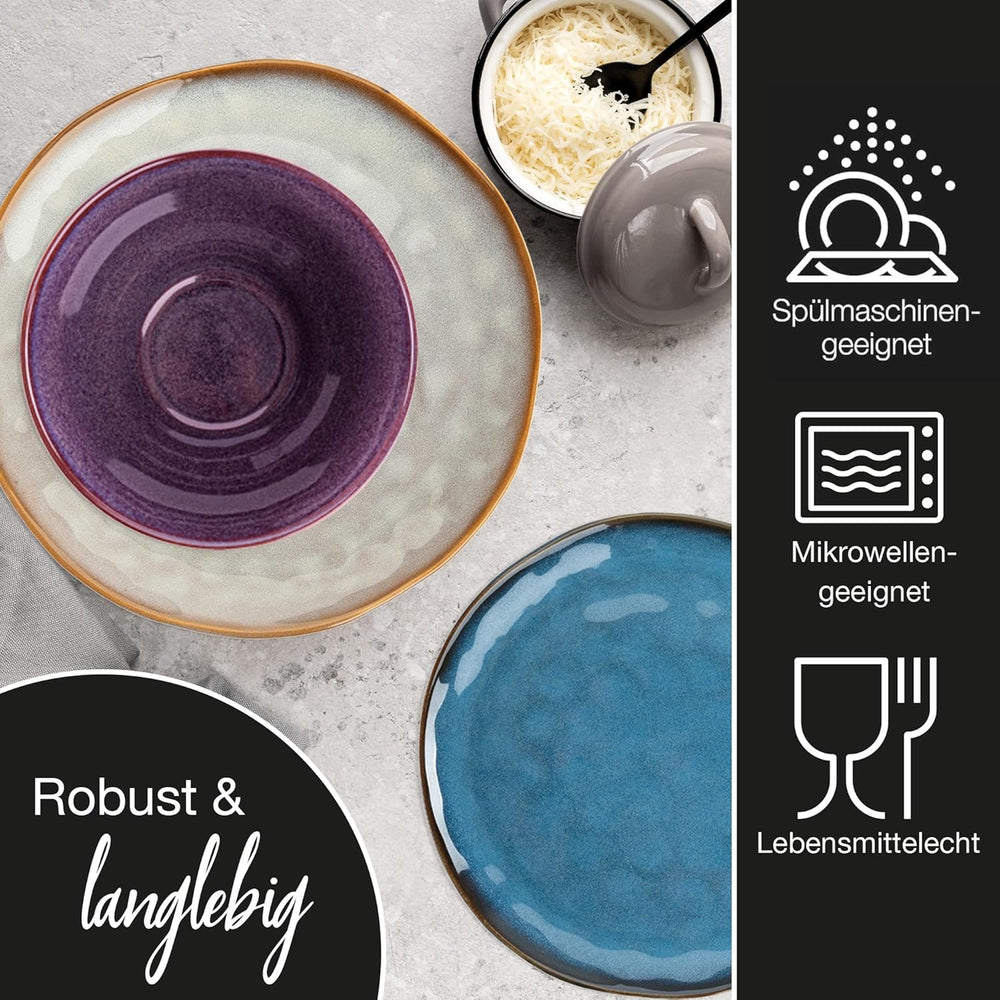 Moritz & Moritz COPA 16-tlg Geschirrset 4 Personen - Elegantes Teller Set aus hochwertigem Steinzeug - Geschirr Set 4 Personen aus je 4x Dinnerteller, Dessertteller, Müslischale & Kaffeebecher