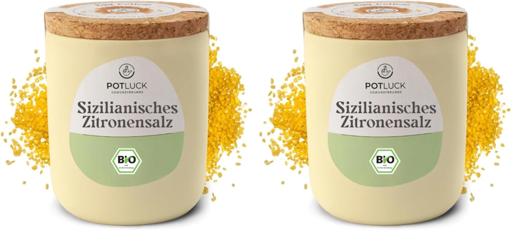 Potluck | Bio Sizilianisches Zitronensalz | Gewürzsalz für Fisch, Meeresfrüchte, Gemüse, Salate und Dressings | 140g im Keramiktopf