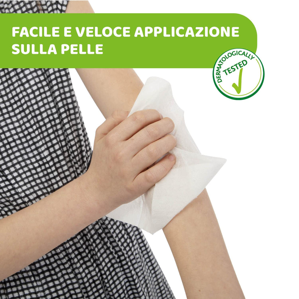 Șervețele umede protectoare Chicco NaturalZ, pachet de 20. Protecție naturală de vară cu lemongrass și eucalipt, protecție zi și noapte.