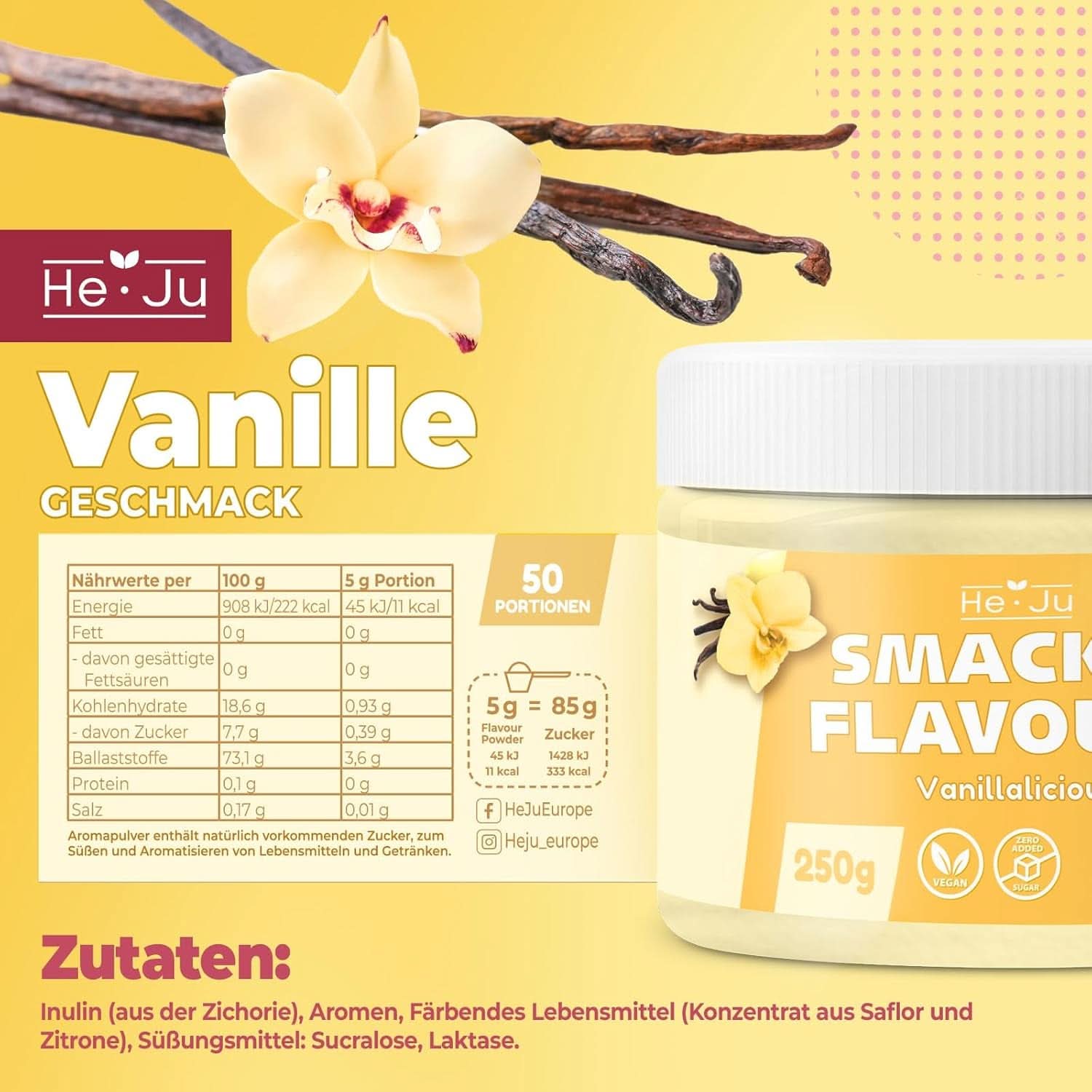 He-Ju, Pudră cu aromă de vanilie, 250 grame Arome Naty Shop