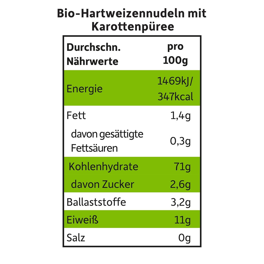 Tăiței vegetali organici Freche Freunde „Morcov”, cu 25% conținut de legume, vegani, pachet de 6 (6 x 300 g)