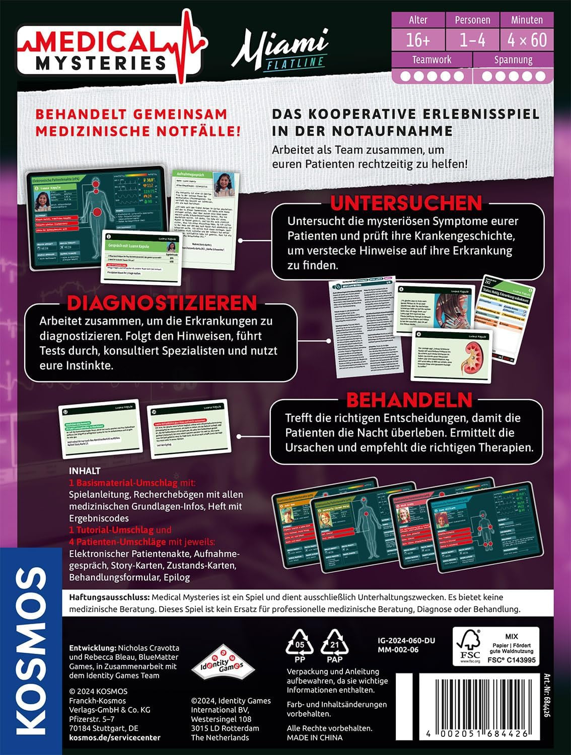 KOSMOS 684426 Medical Mysteries - Miami, joc de rol cooperativ cu cadru medical, Medical Crime Files, joc de societate pentru vârste de 16 ani și peste
