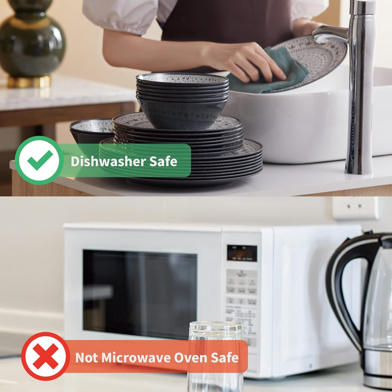 Set de tacâmuri pentru camping din melamină, format din 24 de piese, pentru 8 persoane - set de farfurii și set de tacâmuri din melamină, perfect pentru rulote, petreceri în grădină și petreceri pe terasă