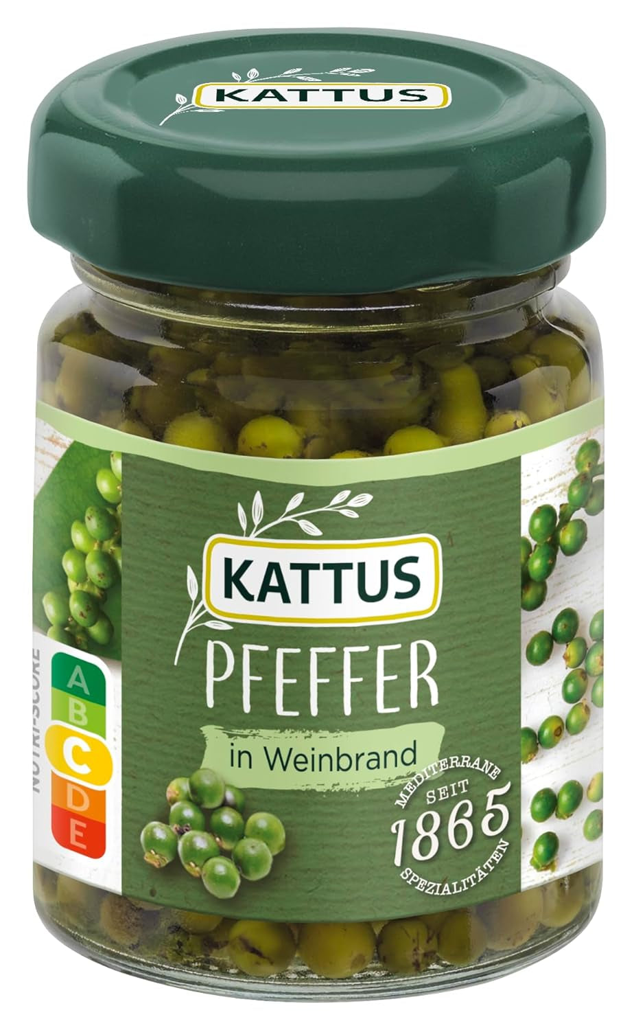 - Grüner Pfeffer in Weinbrand | Ganzer, eingelegter Pfeffer zum Würzen von Saucen | 50 g im Glas