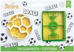 , 0255048 Set de forme pentru biscuiți cu tematică de fotbal, Formă de minge + Formă de teren de fotbal, Setul ideal pentru realizarea de decorațiuni din fondant sau cauciuc, Fabricat în Italia, Design original. Pachet de 2.