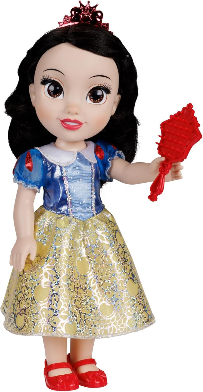 Disney Princess Rapunzel Puppe 35cm, reflektierende Glitzeraugen, bewegliche Gelenke, ausziehbares Kleid, Schuhe, Krone, langes Blondes Haar, für Mädchen ab 3 Jahren