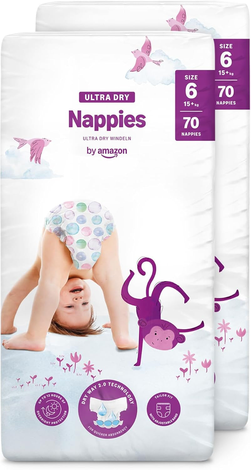 Scutece Ultra Dry de la Amazon, mărimea 3 (4-9 kg) - Cutie lunară, alb, 172 bucăți (2 pachete a câte 86) (Anterior sub marca Mama Bear, produs identic)