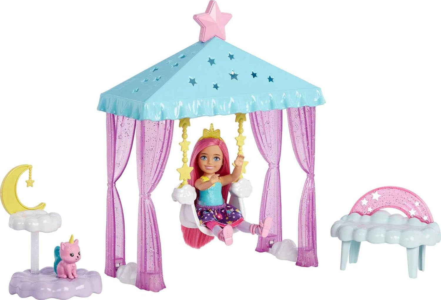 Barbie Chelsea Serie, Chelsea mit braunen Haaren, Roller, Skateboard, Skaterrampe, Hund, Zubehör, 1x Chelsea Puppe, Geschenk für Kinder, Spielzeug ab 3 Jahre,HJY35