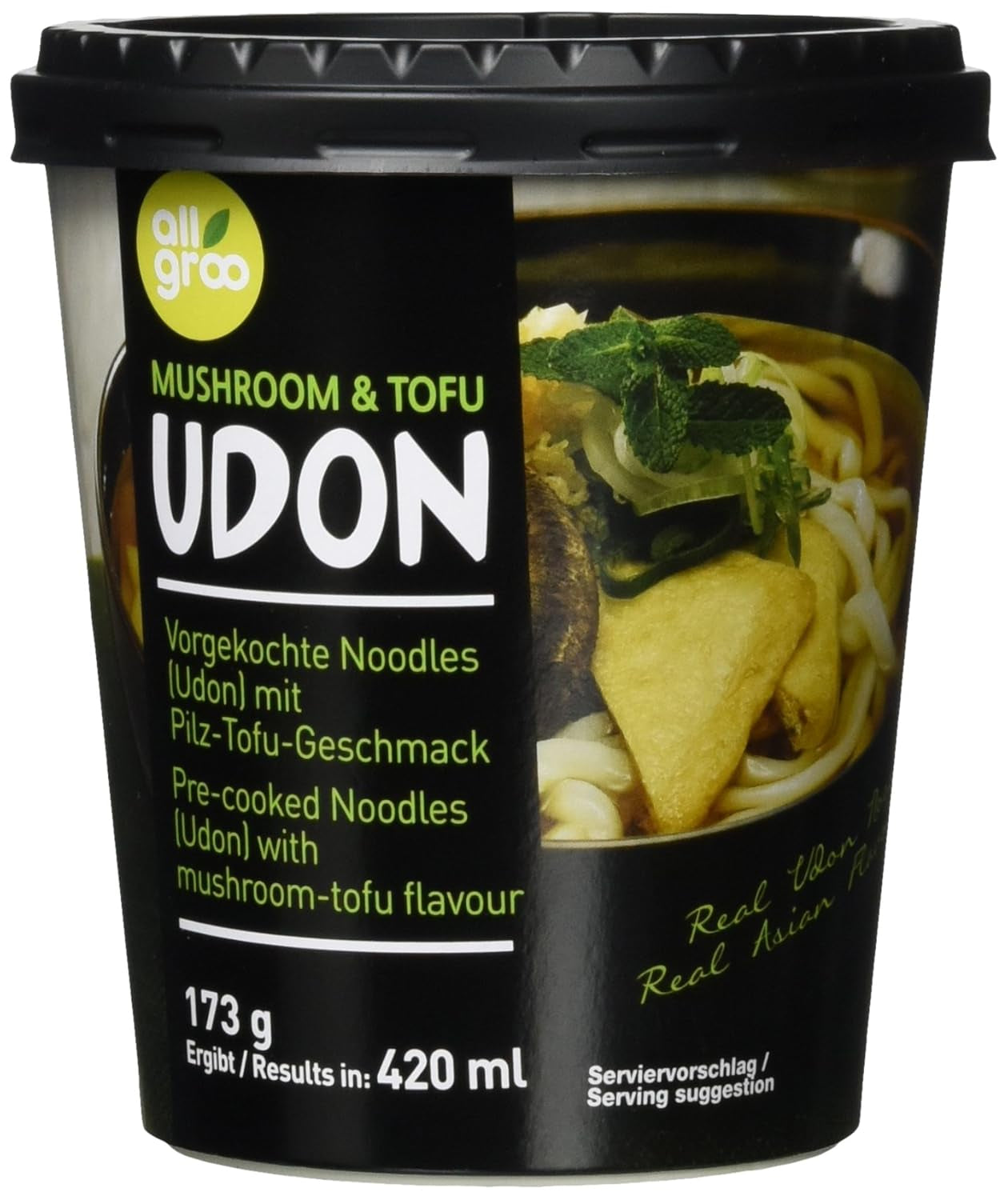 Tăiței instant Allgroo Udon Cup - Supă Udon cu fructe de mare, aromată și picantă - Preparare rapidă (1 x 173 g)