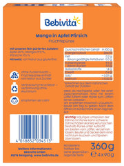 Pliculețe stoarcibile cu mango și măr și piersici – 16 bucăți (pachet de 4, 4 x 90 g fiecare), fără zahăr adăugat, fără gluten, ideale pentru gustări la pachet și pentru luate în mod independent