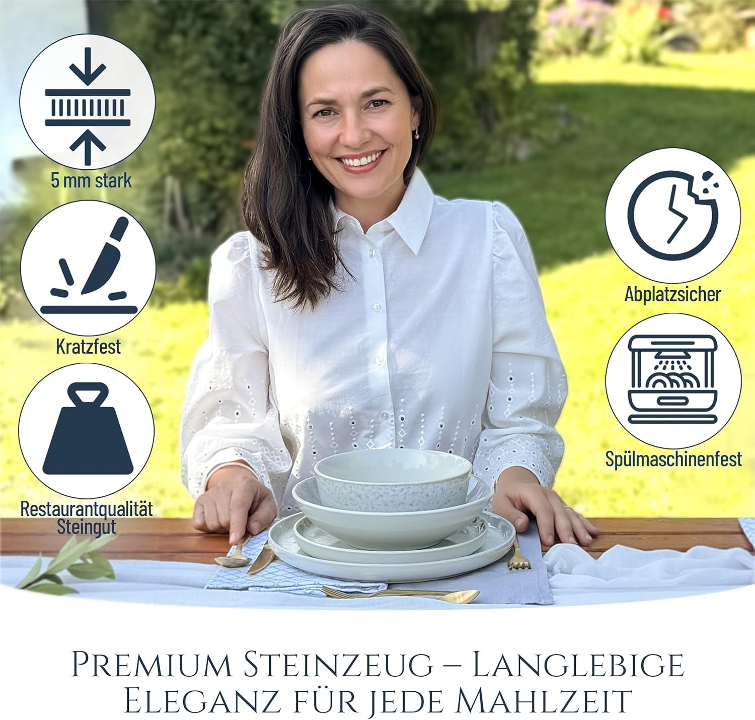 Set de veselă din gresie ceramică, format din 48 de piese, pentru 12 persoane, design Ibiza, CÂȘTIGĂTOR AL TESTULUI. Un set de veselă mediteranean superb, din gresie ceramică, inclusiv boluri și farfurii. Set de veselă Pure Living, bej.