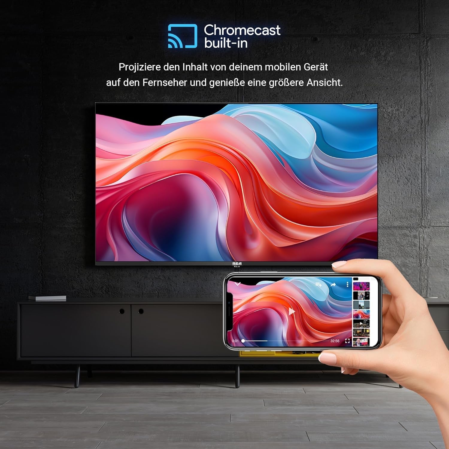 Televizor inteligent RCA de 50 de inci QLED 4K UHD HDR, Android TV, WiFi, Bluetooth