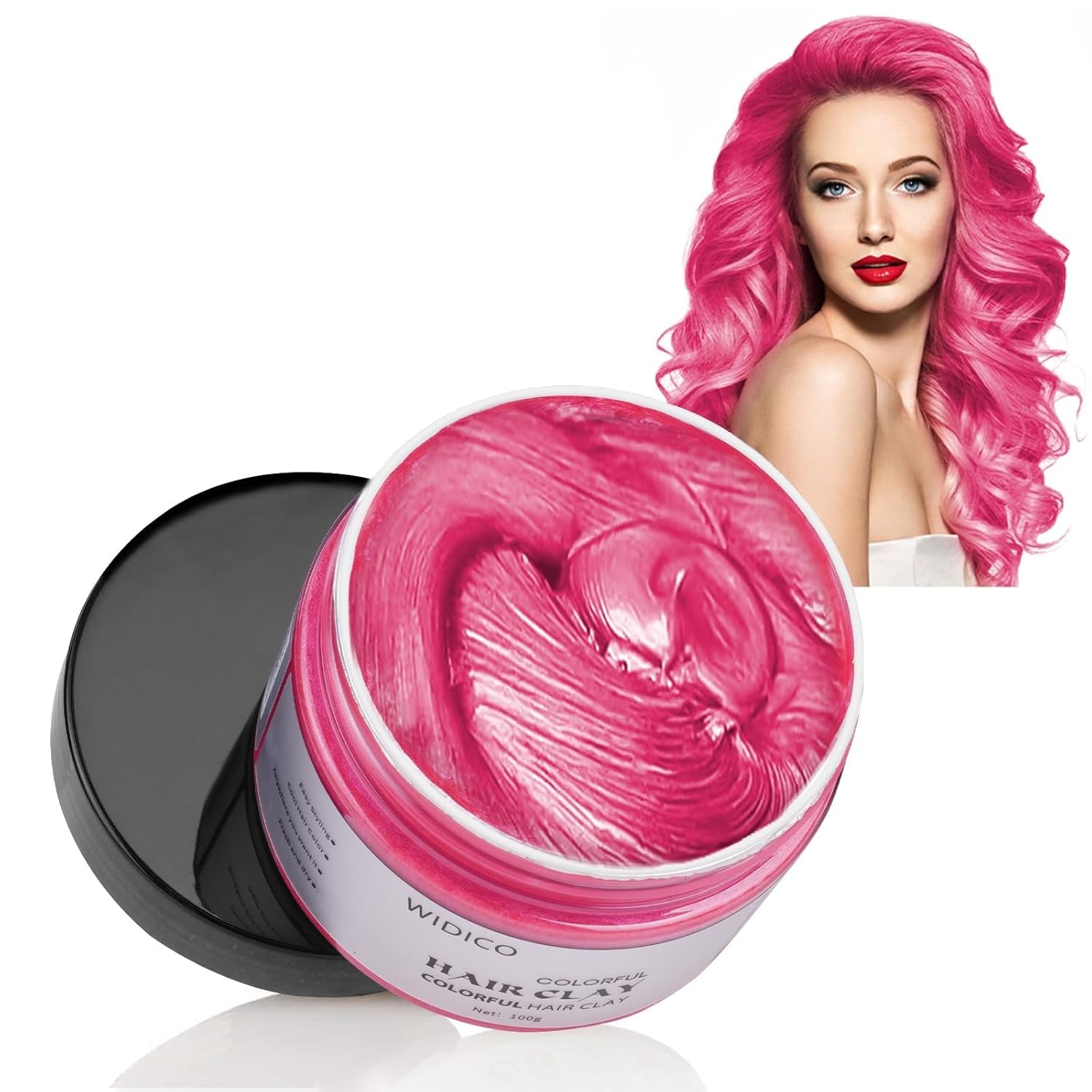 Ceară temporară pentru păr, ceară de culoare a părului lavabilă pentru bărbați, femei, ceară de păr, vopsea de păr, coafură naturală mată pentru petreceri, cosplay și Halloween-100g (roz) Vopsea pentru par Naty Shop