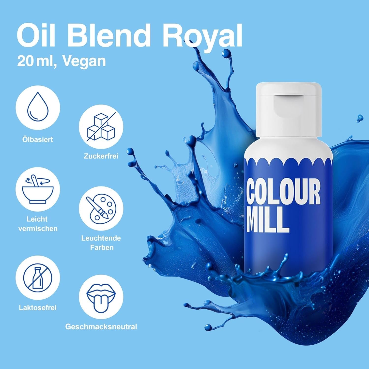 Set coloranți alimentari lichizi Colour Mill – 5 x 20 ml pe bază de ulei (negru, roz aprins, violet, roșu și albastru) – rezistenți la UV – perfecți pentru copt și ca accesoriu pentru torturi, brioșe și decorațiuni de torturi