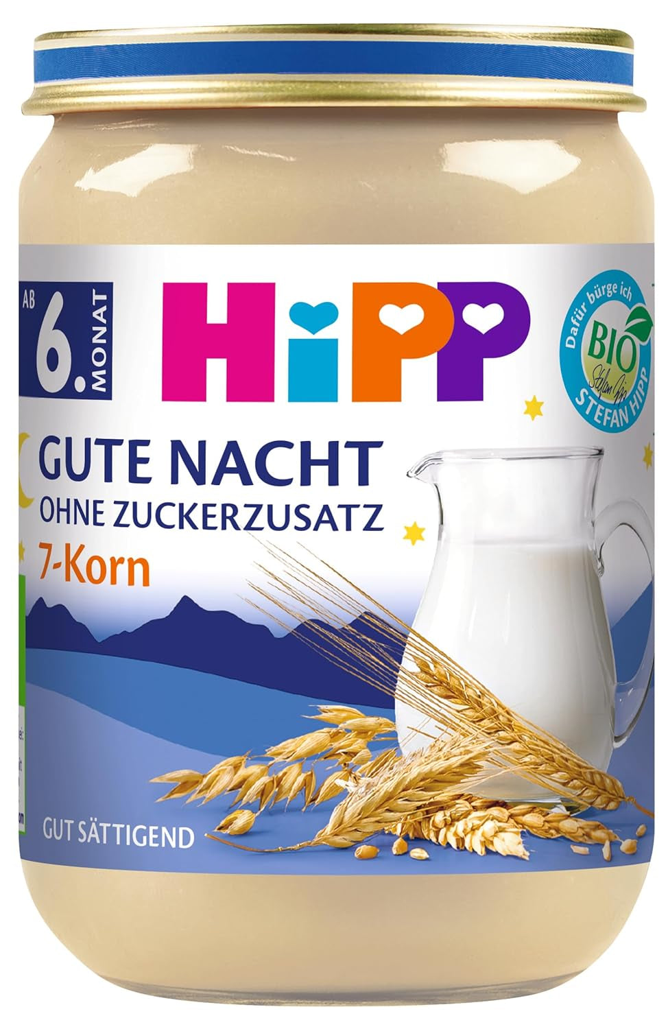 HiPP Organic Good Night cu 7 cereale (6 x 190g), hrană pentru bebeluși de la 6 luni, fără zahăr adăugat, foarte sățioasă, de cea mai bună calitate organică