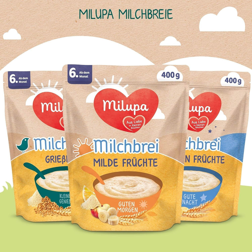 Milupa Milk Porridge Wholemeal Fruits - Terci pentru copii fără ulei de palmier, de la 6 luni - 4 X 400 G (pachet de 2) Mama si Copilul Naty Shop