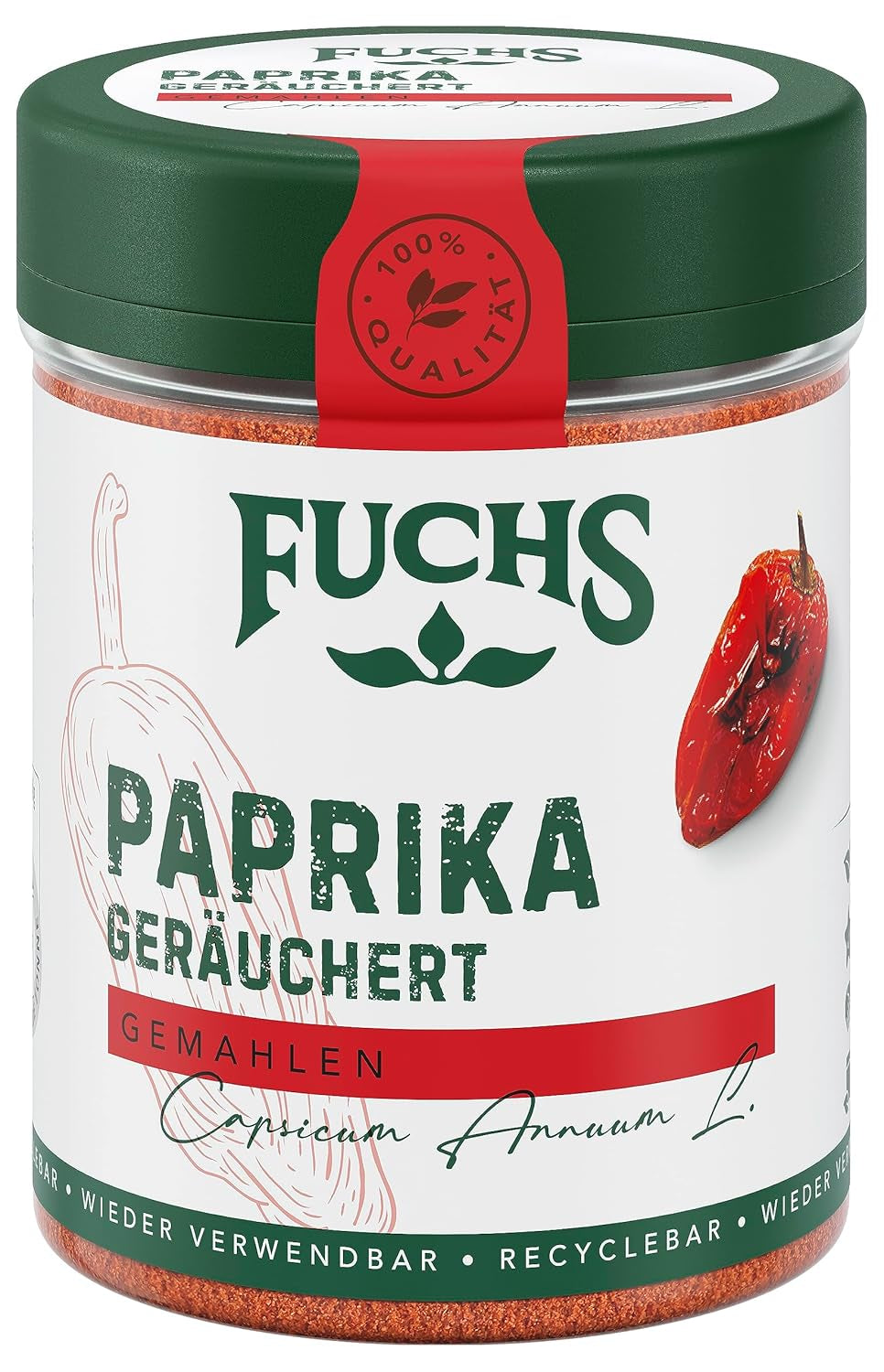 Fuchs Gewürze - Paprika geräuchert gemahlen - rauchiger Geschmack für BBQ, Gulasch oder Tofu - natürliche Zutaten - 60 g in wiederverwendbarer, recyclebarer Dose