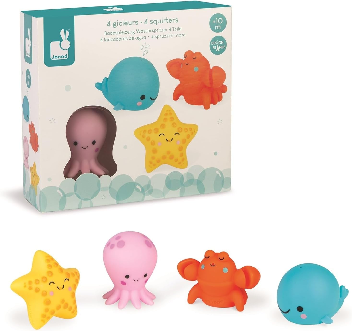 Janod - Strop de apă "Animale polare", 4 bucăți - Jucărie de baie pentru copii - De la 10 luni, J04704 Jucarii Bebe Naty Shop Animale marine