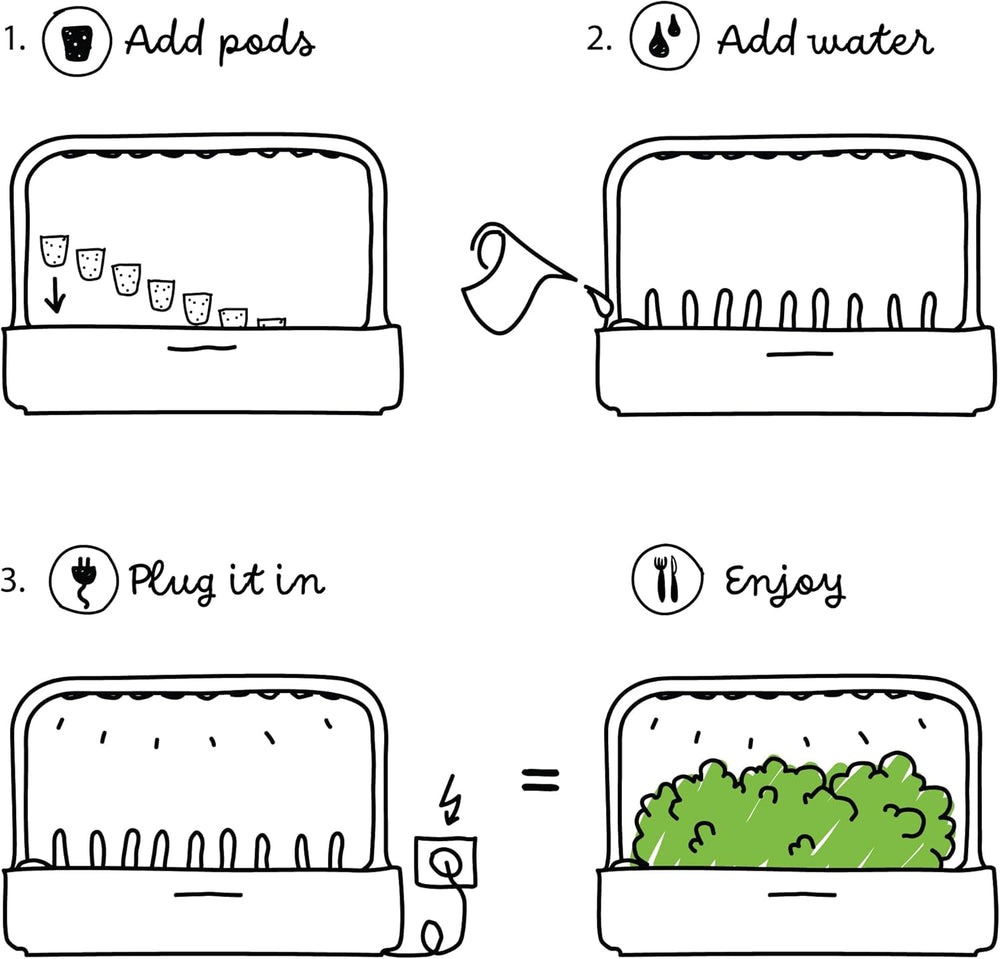Grădină interioară Click and Grow, mai ușoară decât un sistem de creștere hidroponic, Grădină inteligentă cu LED, grădină de plante aromatice, seră interioară cu 9 capsule de plante incluse (alb)
