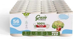 Hârtie igienică Grazie Natural, Econatural, 56 role, hârtie igienică reciclată Fibrepack, 100% ecologică, prietenoasă cu mediul, certificată cu etichetă ecologică și reciclată FSC, fabricată în Italia