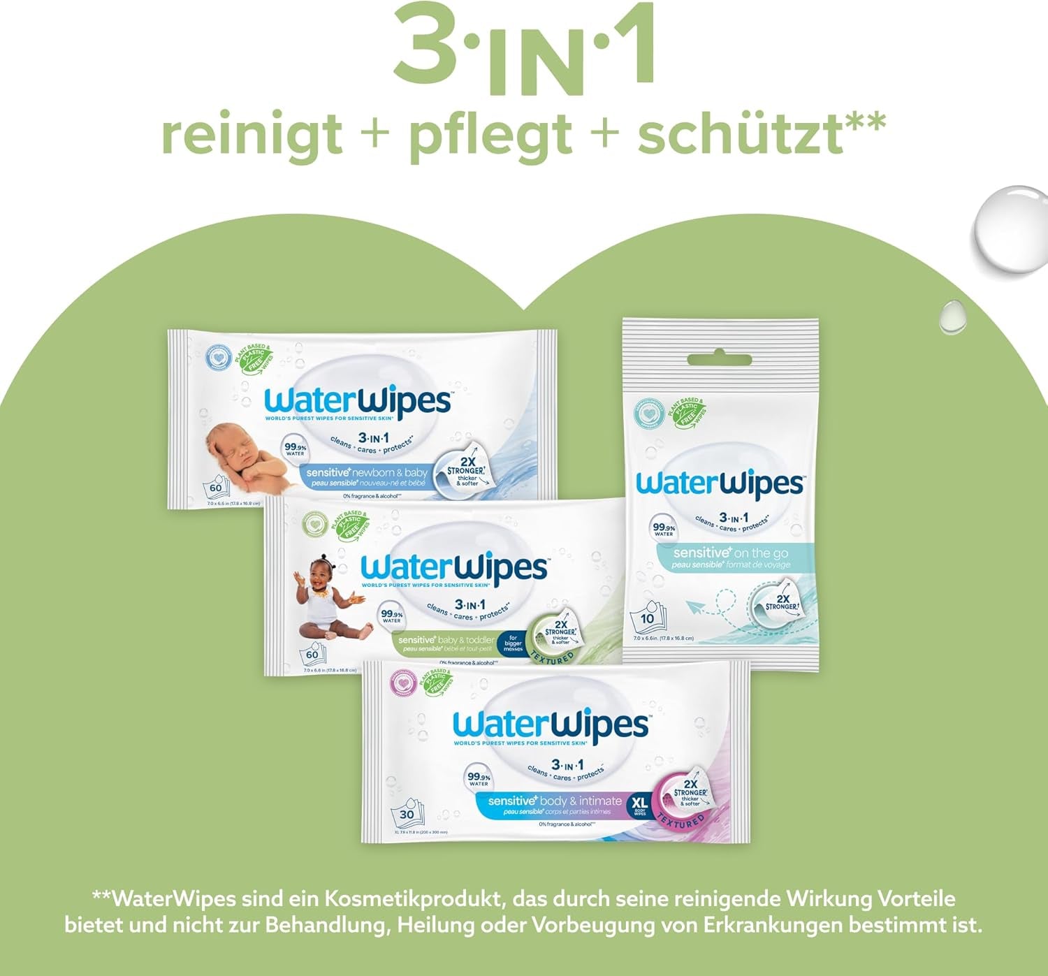 Șervețele umede WaterWipes Sensitive+ pentru bebeluși și copii mici, 720 bucăți (12 pachete), curățare 3 în 1, îngrijire, protecție, 99,9% apă, curățare texturată, fără parfum