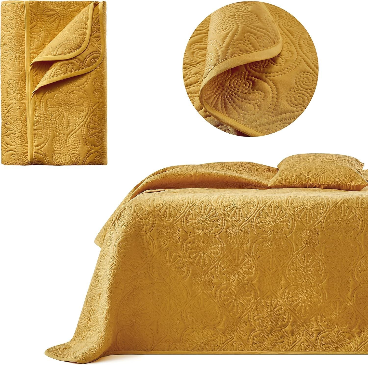 ROOM99 Leila Cuvertură de pat elegantă în crem 240 X 260 Cm Cuvertură de pat versatilă ca cuvertură de pat sau canapea Pătură de aruncare pentru pat și canapea Stil de cuvertură Ideal ca cuvertură de pat Paturi si Cuverturi Besuche den ROOM99-Store Muștar 220X240