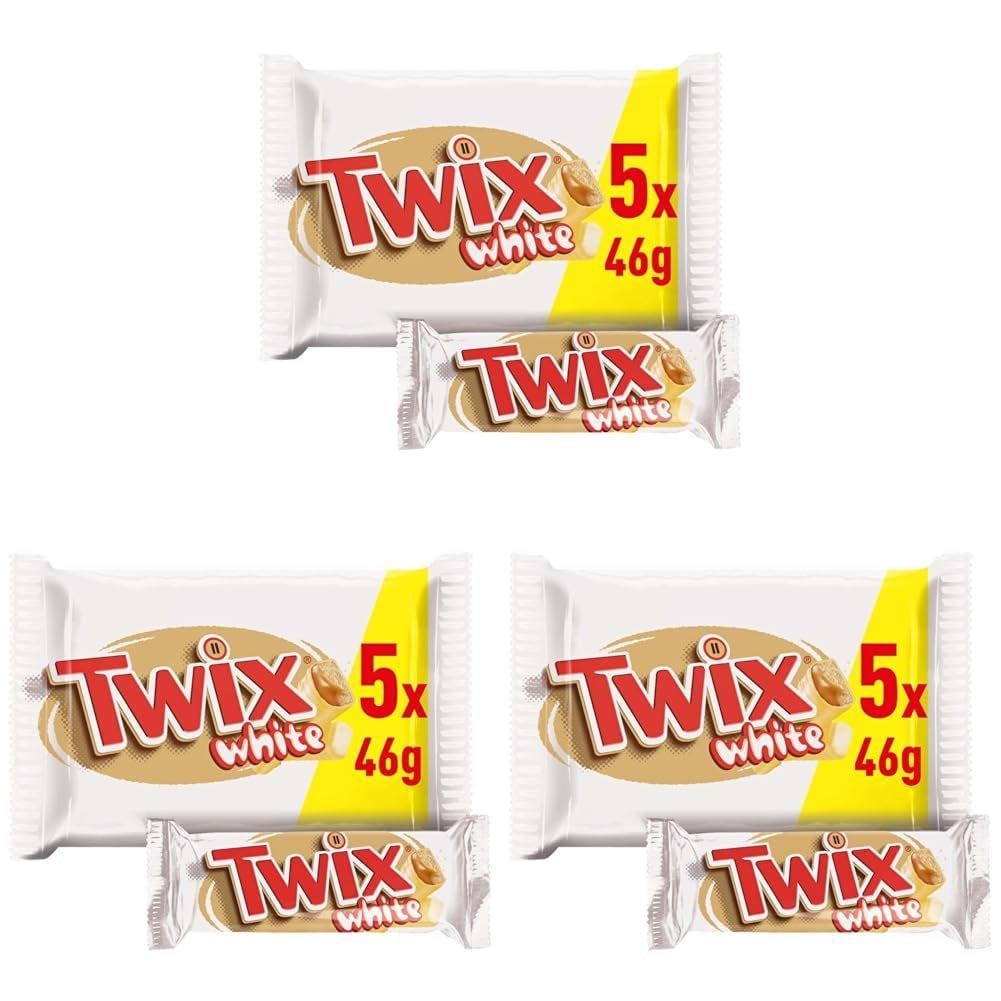 Batoane Twix de ciocolată albă; caramel, biscuiți, ciocolată albă; pachet multiplu de ciocolată; 5 batoane (5 x 46 g)