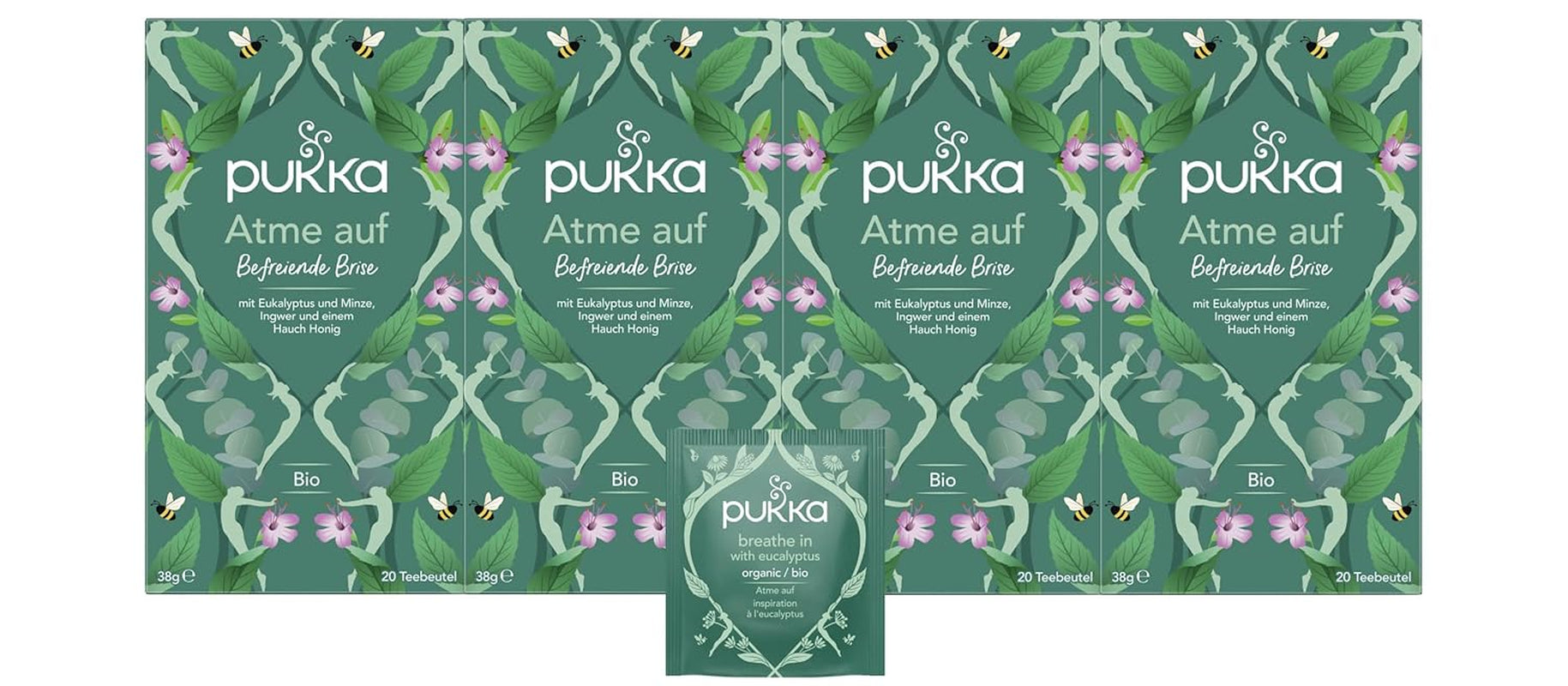 Pukka | Ceai din plante bio „Lemongrass &amp; Ginger” | Lemongrass, ghimbir și lemn dulce | 4 x 20 pliculețe de ceai