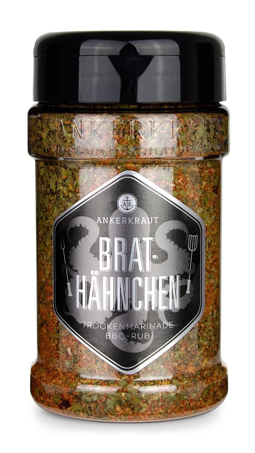 Ankerkraut Brathähnchen, Marinade für knuspriges Hähnchen, Chicken Gewürzsalz für Grill, Backofen und Pfanne, Chicken-Wings selber würzen, BBQ-Rub, 200g im Streuer