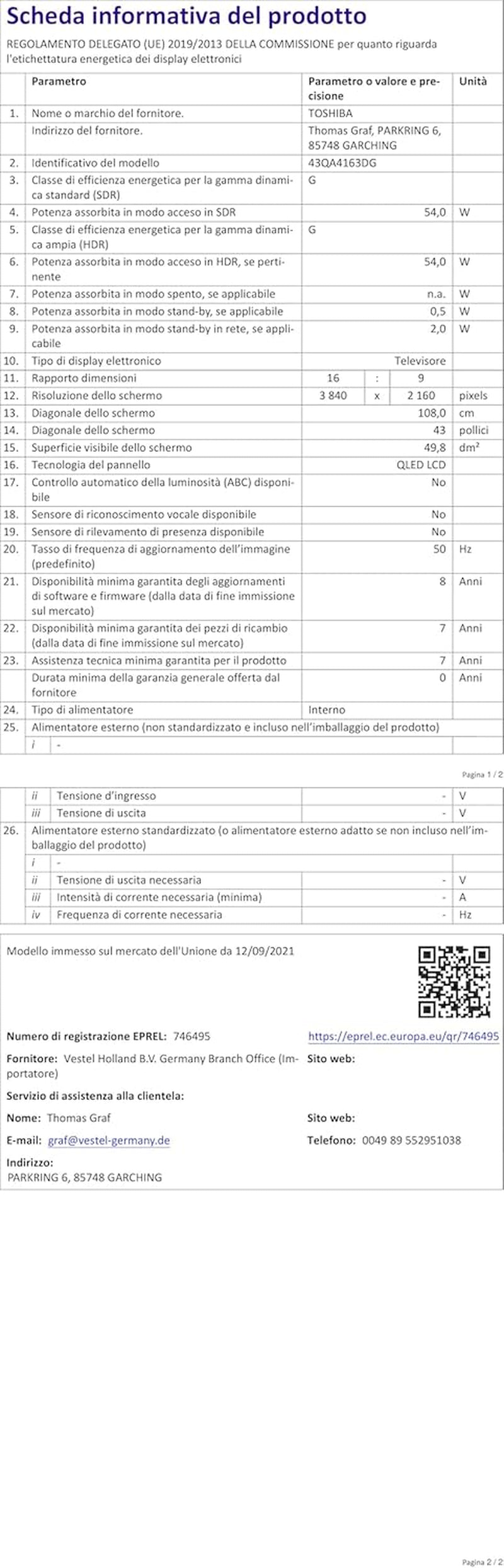 Toshiba, 43QA4163DG, 43 inch, QLED Quantum Dot Ultra HD (3840 x 2160), Asistent Google, Bluetooth, Netflix, Video, Chromecast